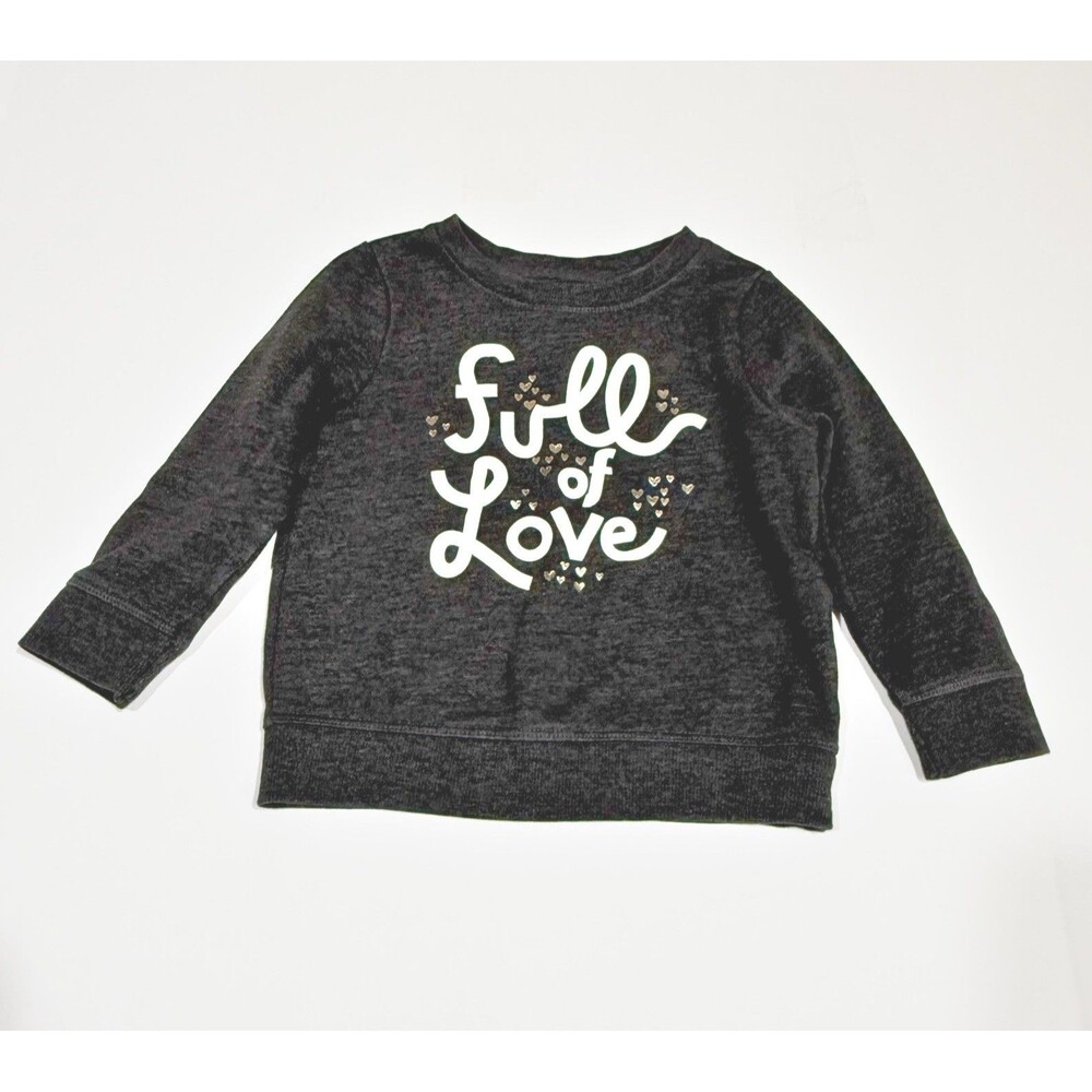 Cat & Jack Girls FULL OF LOVE Sweatshirt Gray Crewneck Size 2T Hearts